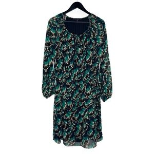 WHBM Dress Black Green Abstract Print Blouson Dress